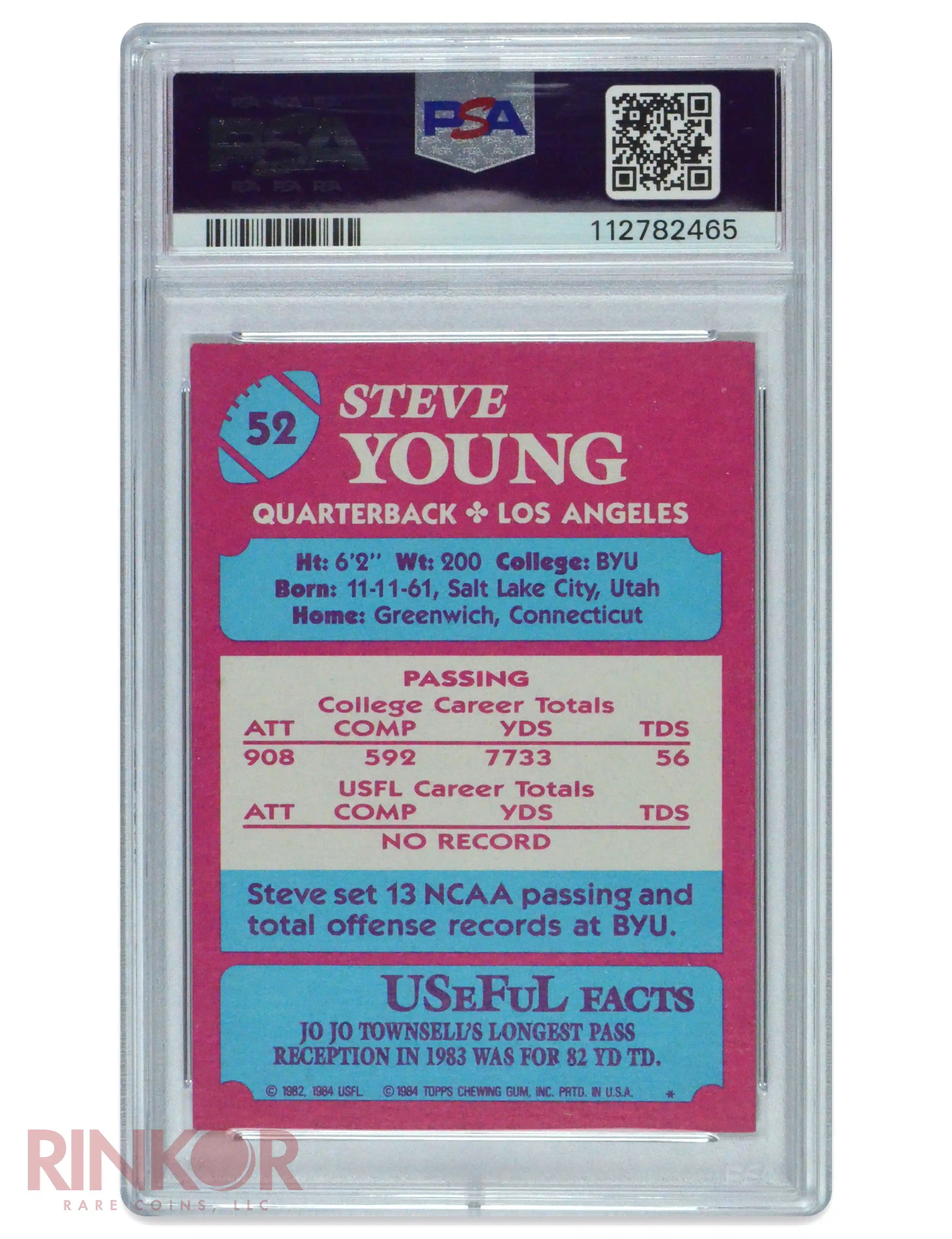 1984 Topps USFL Steve Young #52 PSA NM-MT 8