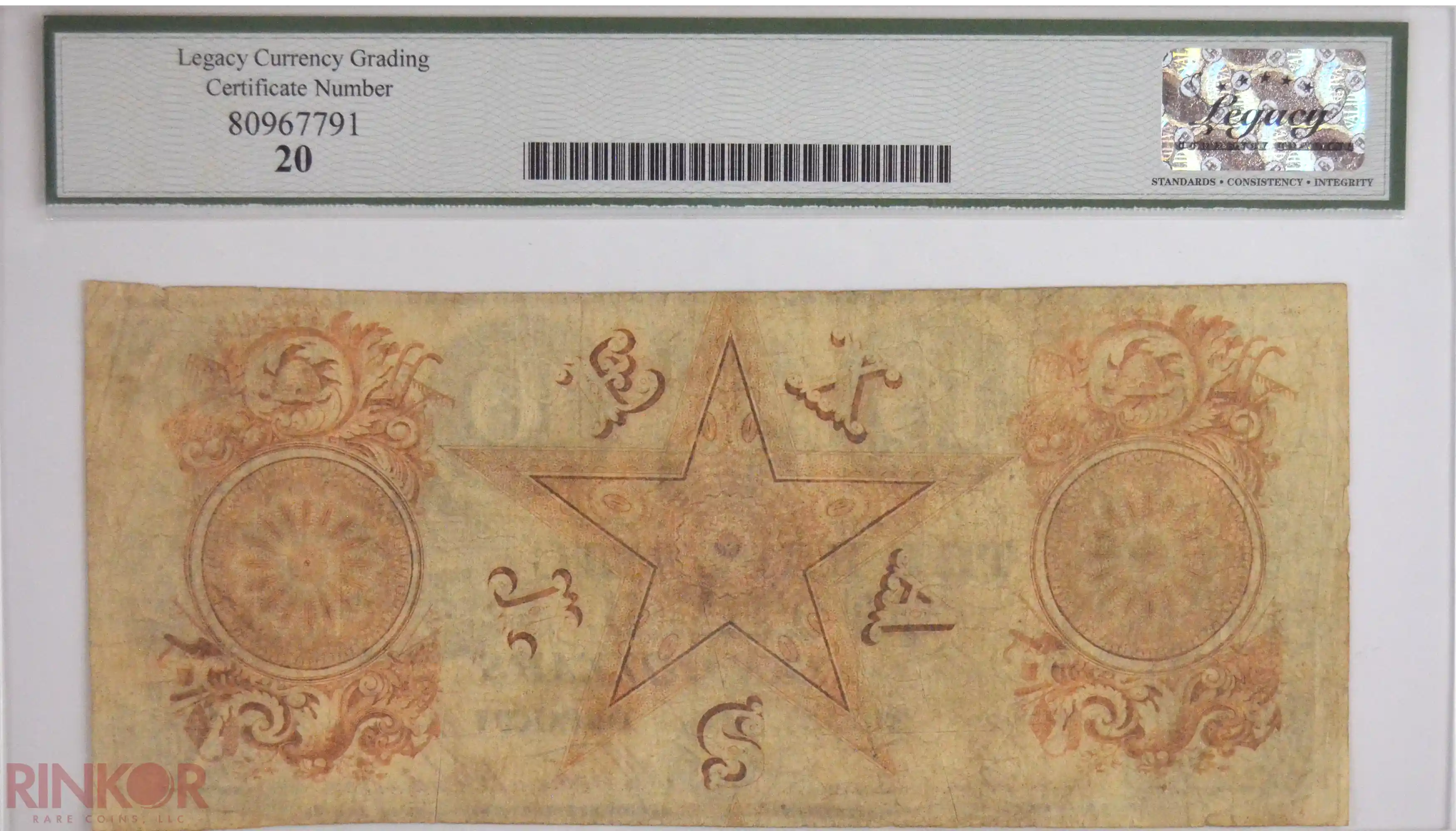 1840 $10 Cr. A5 Republic of Texas Cross-Cut Cancelled LCG VF-20