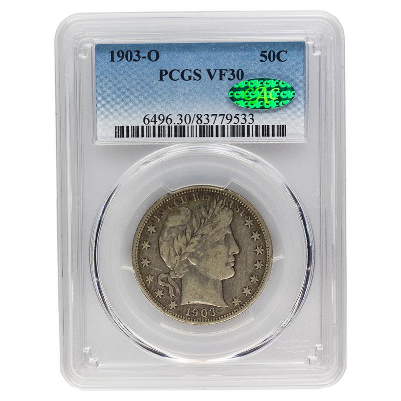 1903-O Barber Half Dollar, 50C PCGS VF 30 CAC Certified - Better Date