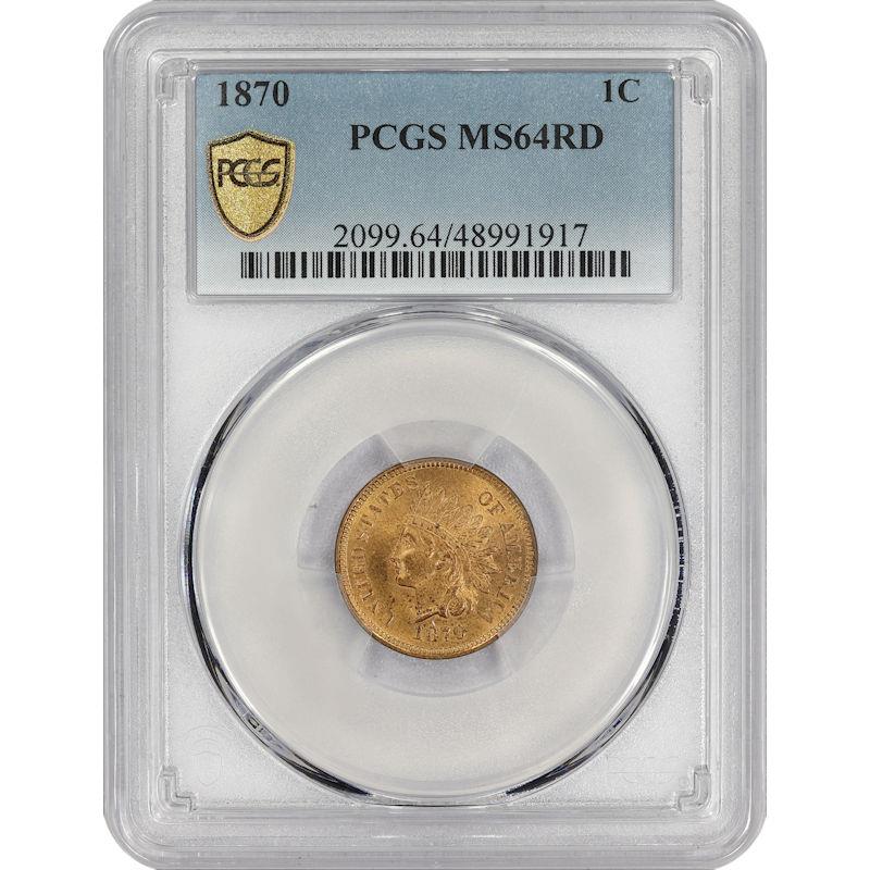 1870 Indian Head Cent 1C PCGS MS64RD Gold Sheild Certified