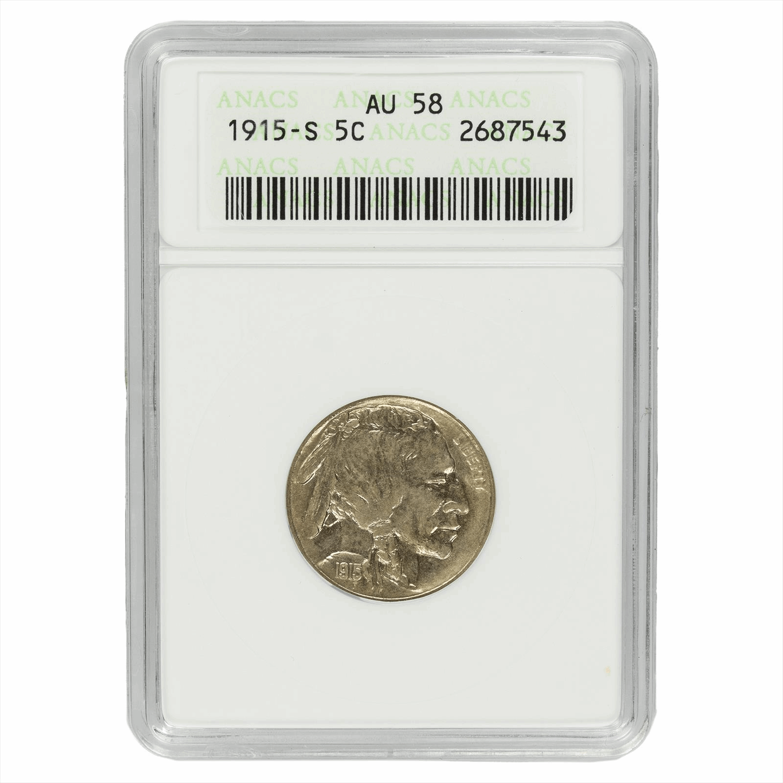 1915-S Buffalo Nickel 5C ANACS AU58 