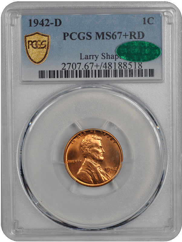 1942-D Lincoln PCGS (CAC) RD 67+ 