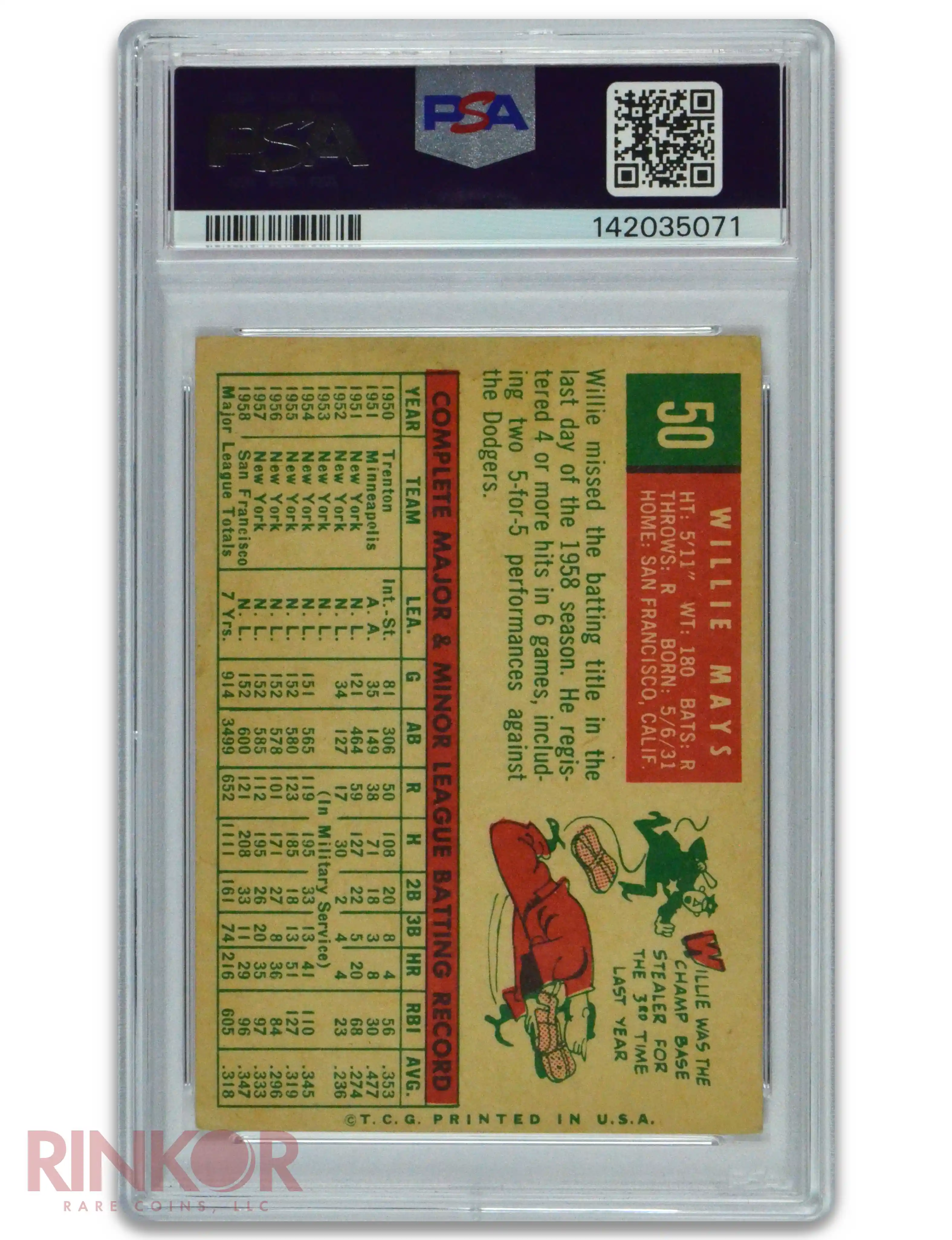 1959 Topps Willie Mays #50 PSA GOOD+ 2.5