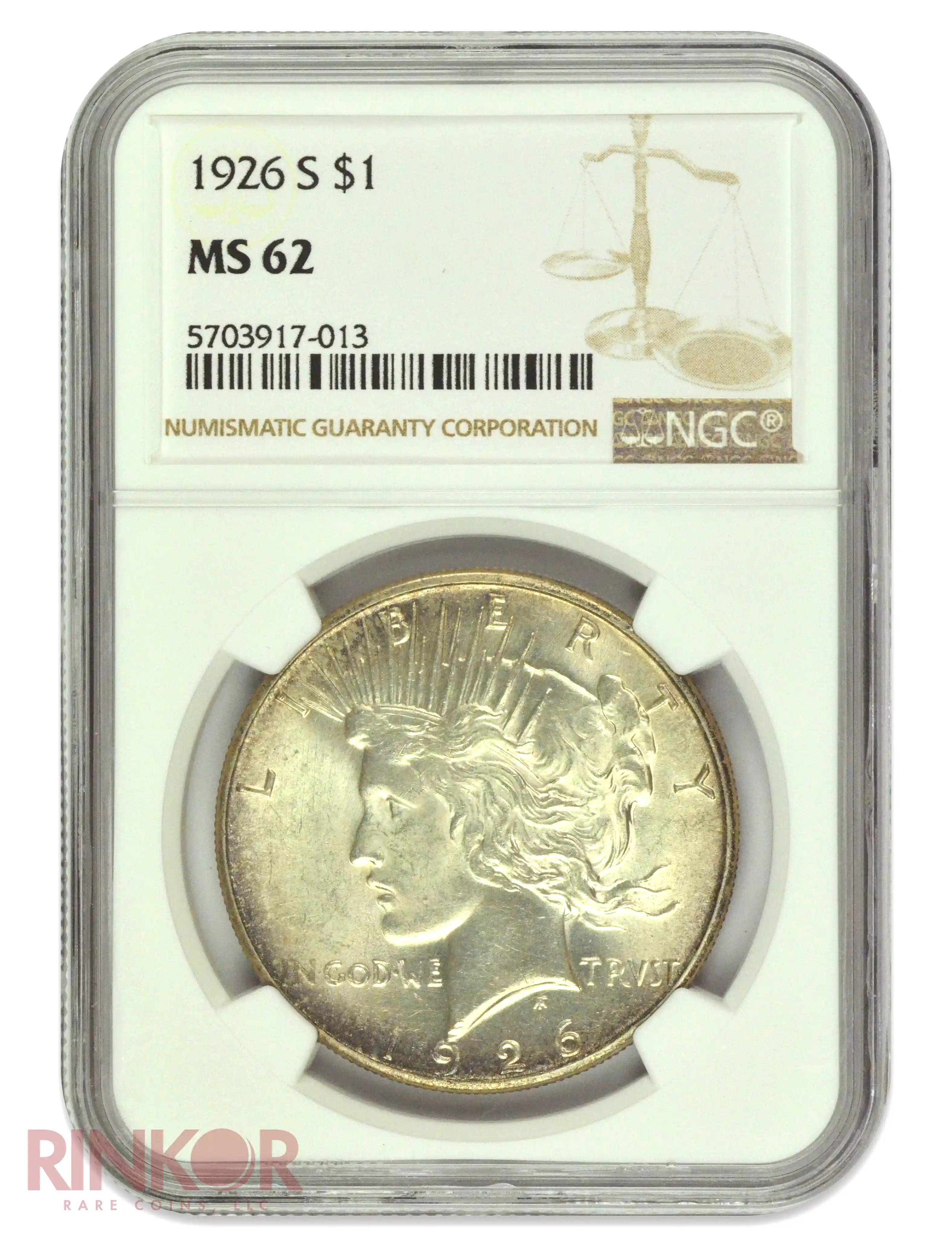 1926-S $1 Peace Dollar NGC MS 62