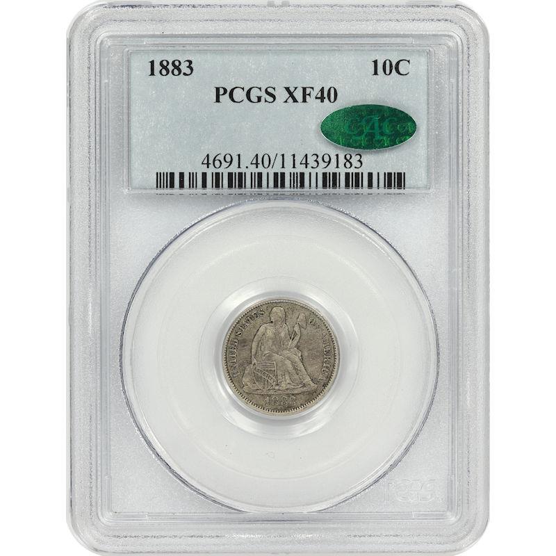 1883 Seated Liberty Dime 10C PCGS and CAC XF40 Extra Fine