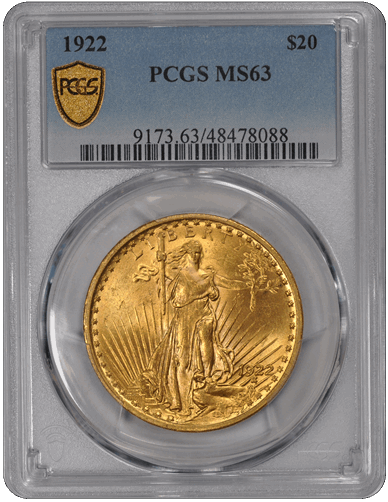 1922 St. Gaudens $20 PCGS MS63