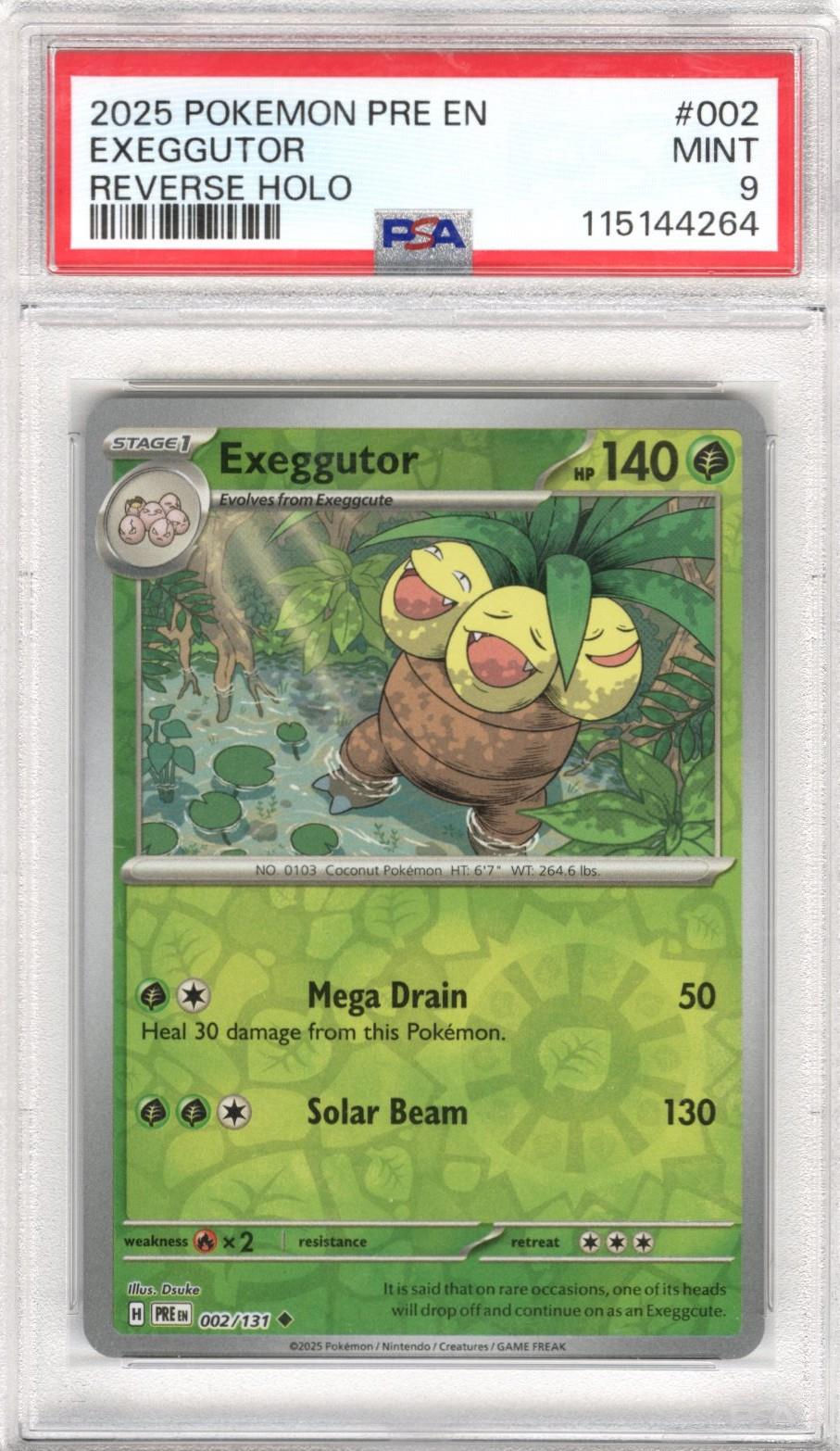 2025 Pokemon Pre En Exeggutor Reverse Holo #002 PSA Mint 9 