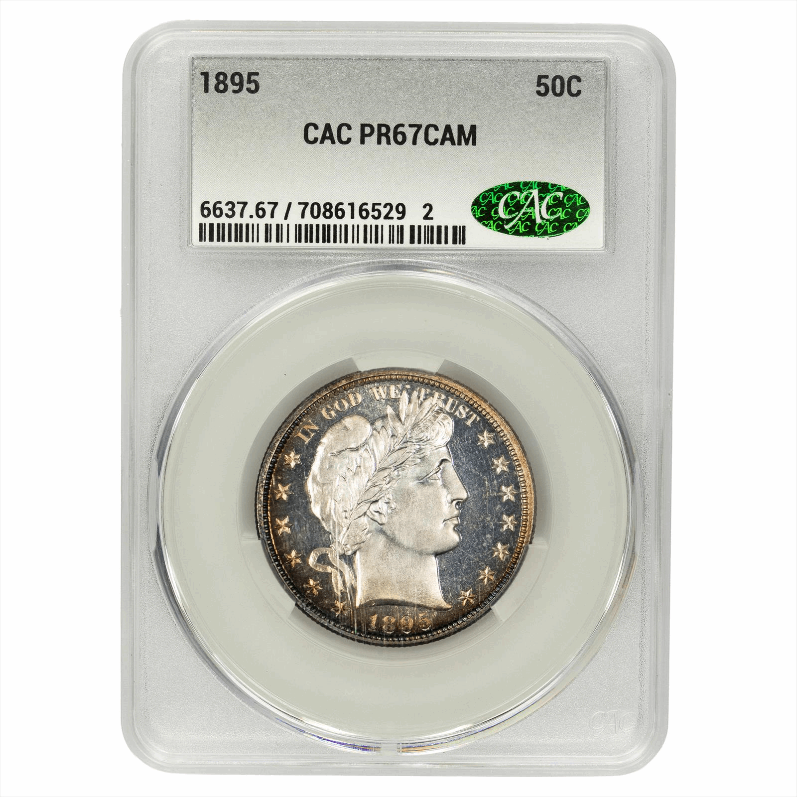 1895 Barber Half Dollar 50c, CACG  PF67CAM - Lovely Rim Toning