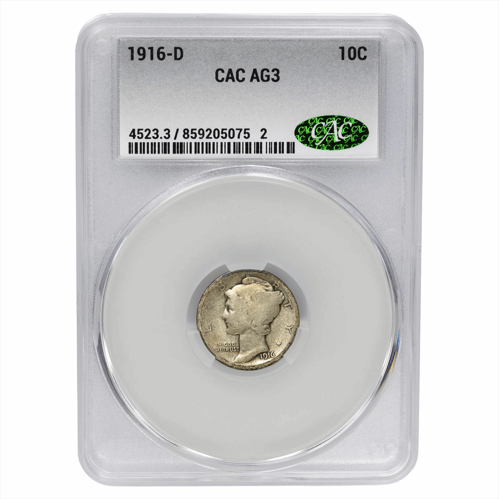 1916-D Mercury Dime 10C CACG AG 3 CAC