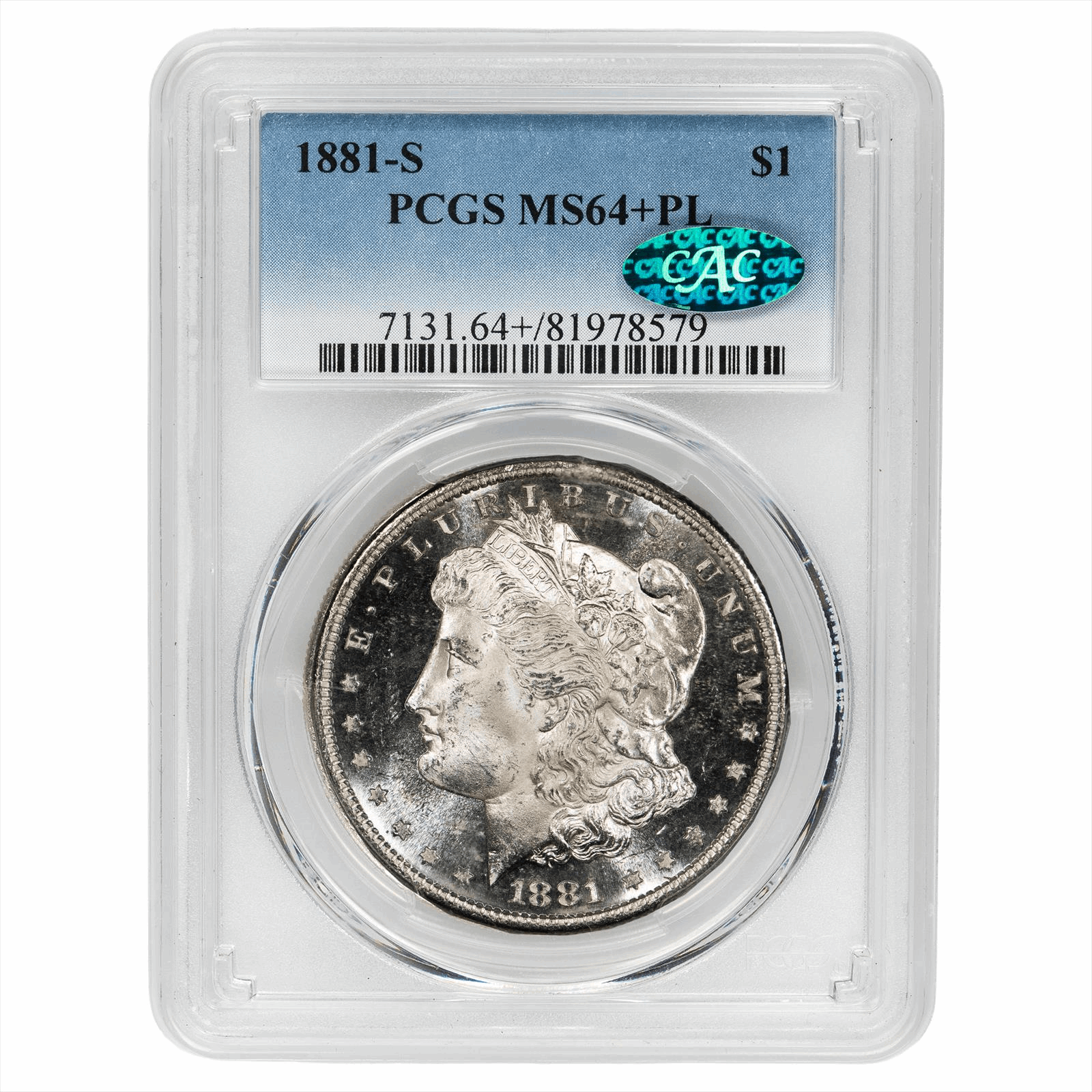1881-S Morgan Dollar $1 PCGS MS 64+ PL CAC