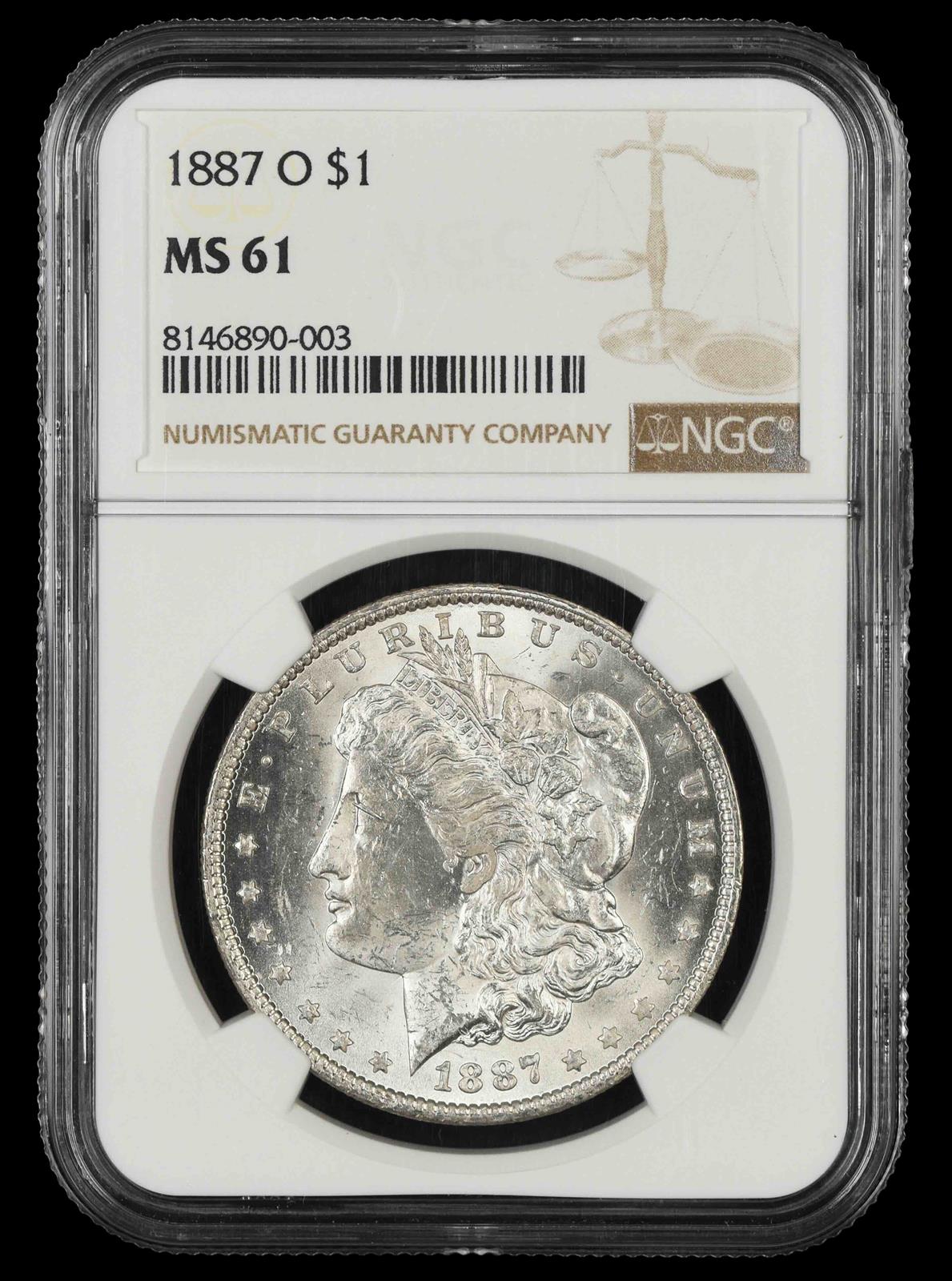 1887 O $1 NGC MS 61