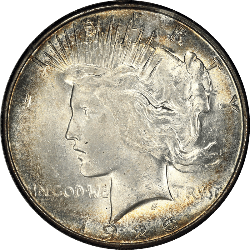 1925-S Silver PEACE Dollar $1 Raw Ungraded Coin Uncirculated, Nice Peripheral Toning