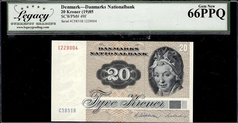Denmark Danmarks National Bank 20 Kroner 1985 Gem New 66PPQ 