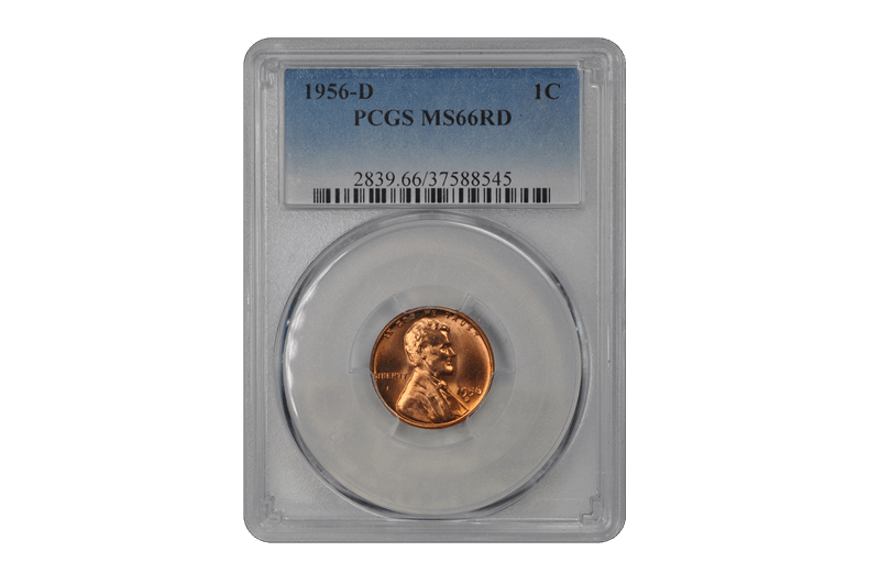 1956-D 1C Lincoln Cent - Type 1 Wheat Reverse PCGS RD #3456-5 MS66