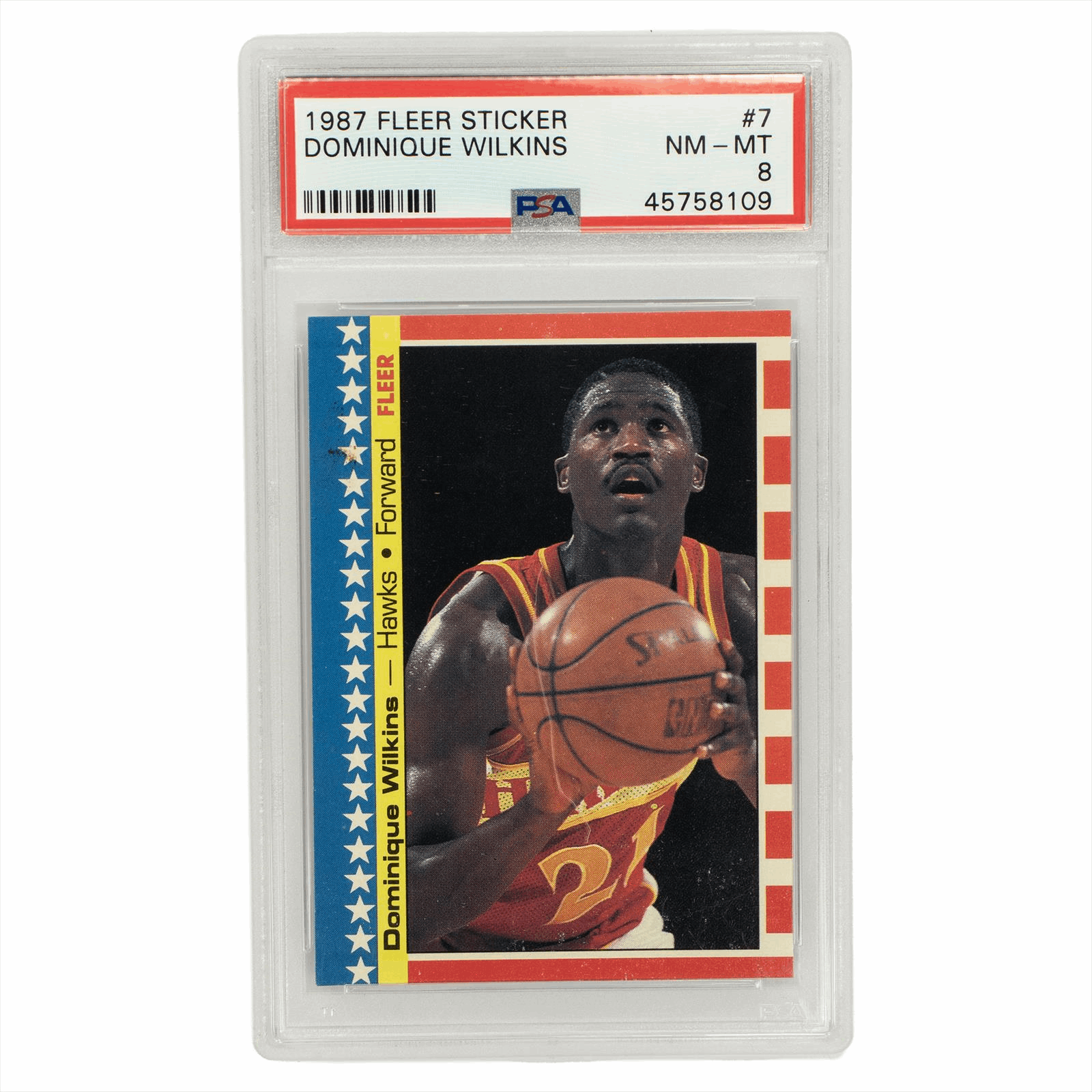 1987 FLEER STICKER DOMINIQUE WILKINS #7 PSA NM - MT 8