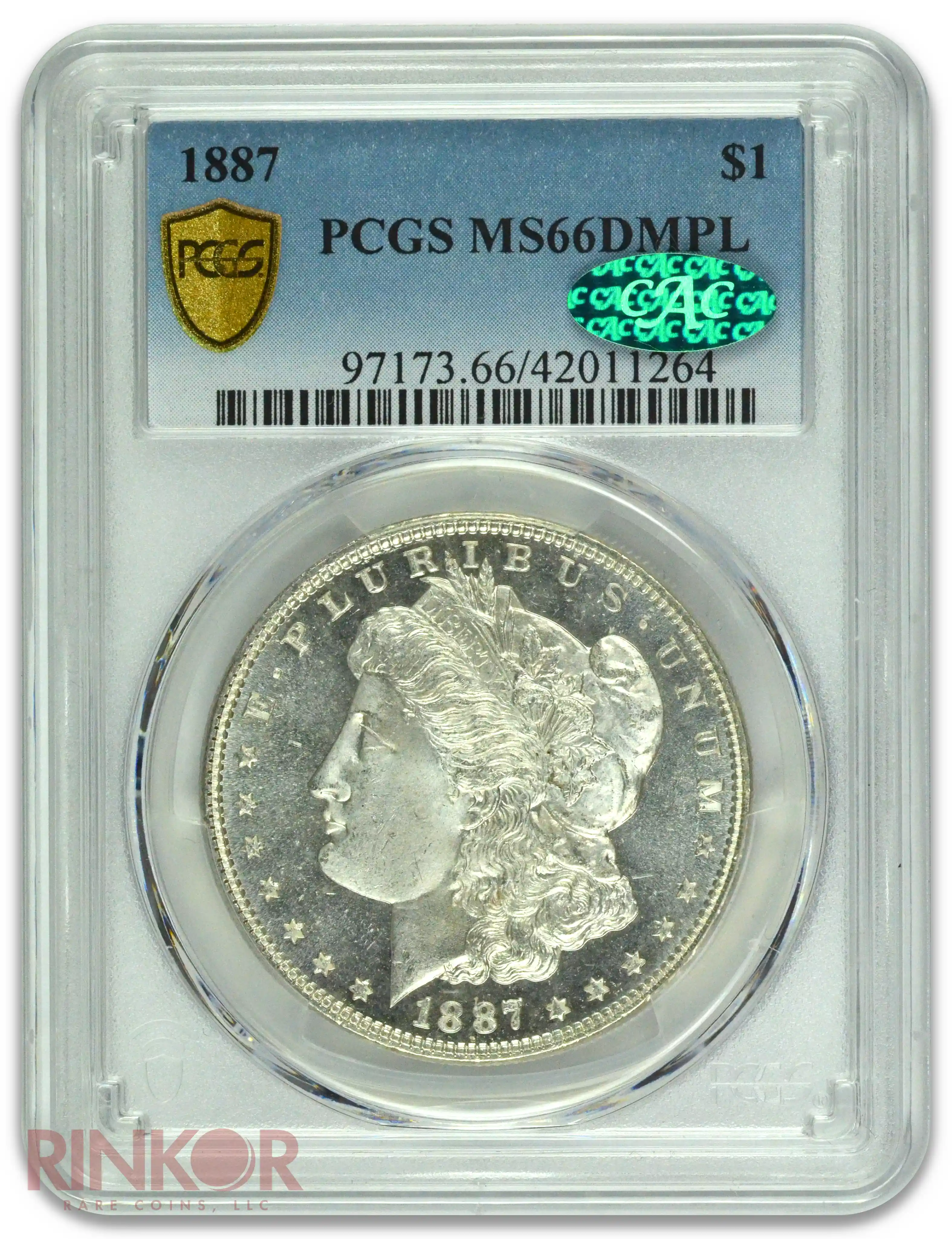 1887 $1 Morgan Dollar PCGS MS 66 DMPL CAC