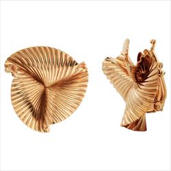 View Mid Century Tiffany & Co. 14k Gold Ribbed Earrings  image 1