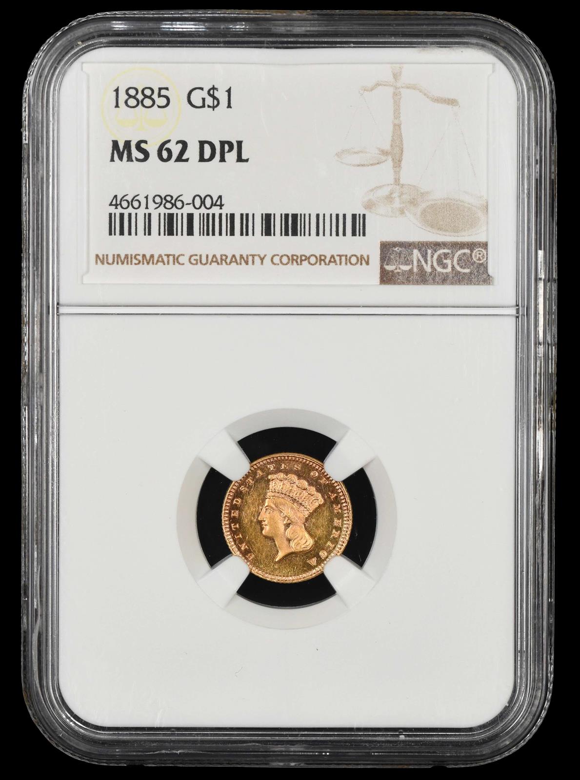1885 $1 Gold NGC MS62DPL