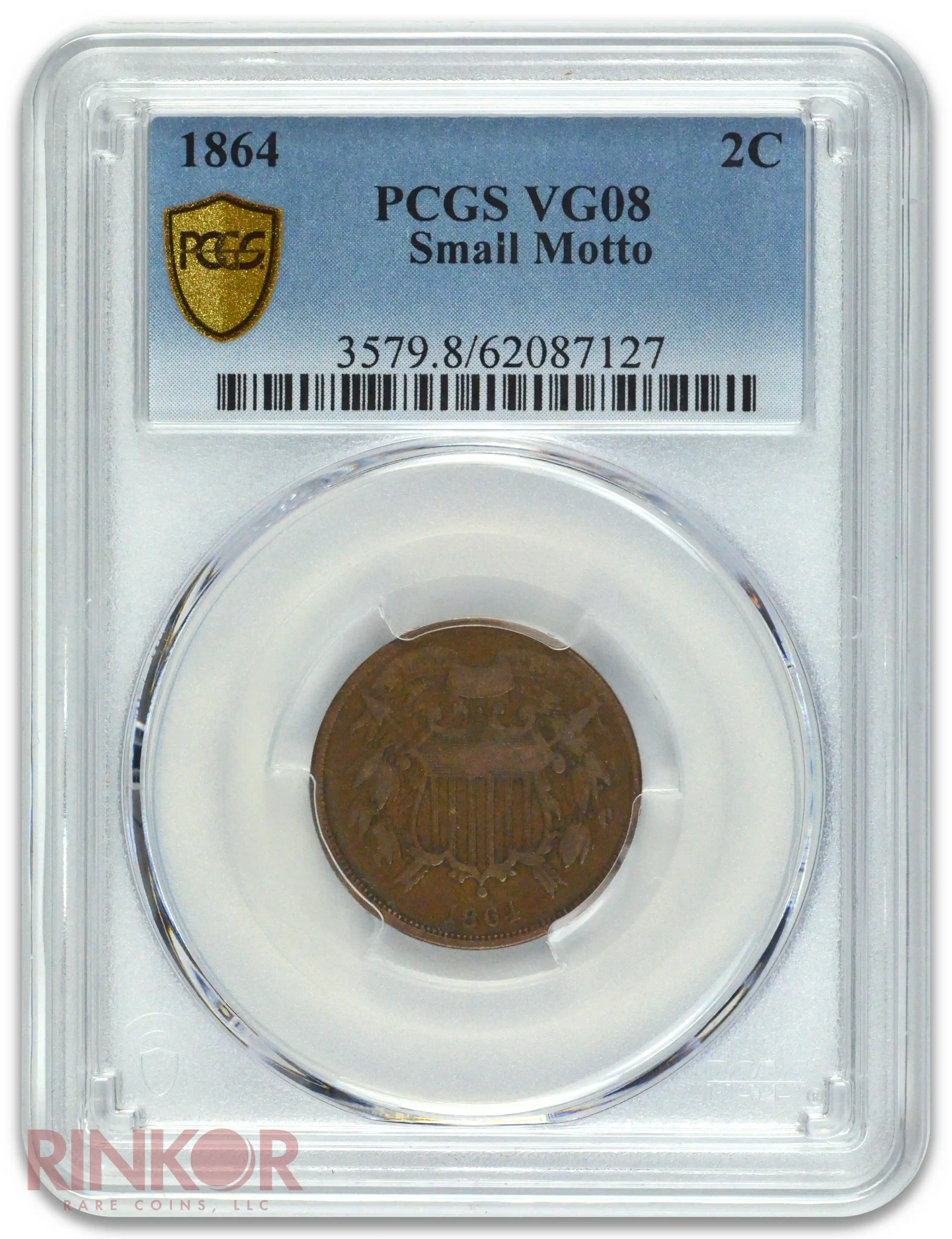 1864 Small Motto Two Cent PCGS VG-08