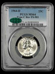 1964 D Washington Quarter Type C Reverse FS-901 PCGS MS64 CAC MS64