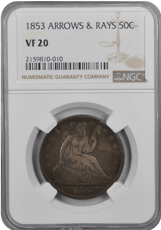 1853 Arrows & Rays Seated Liberty Half Dollar NGC VF-20