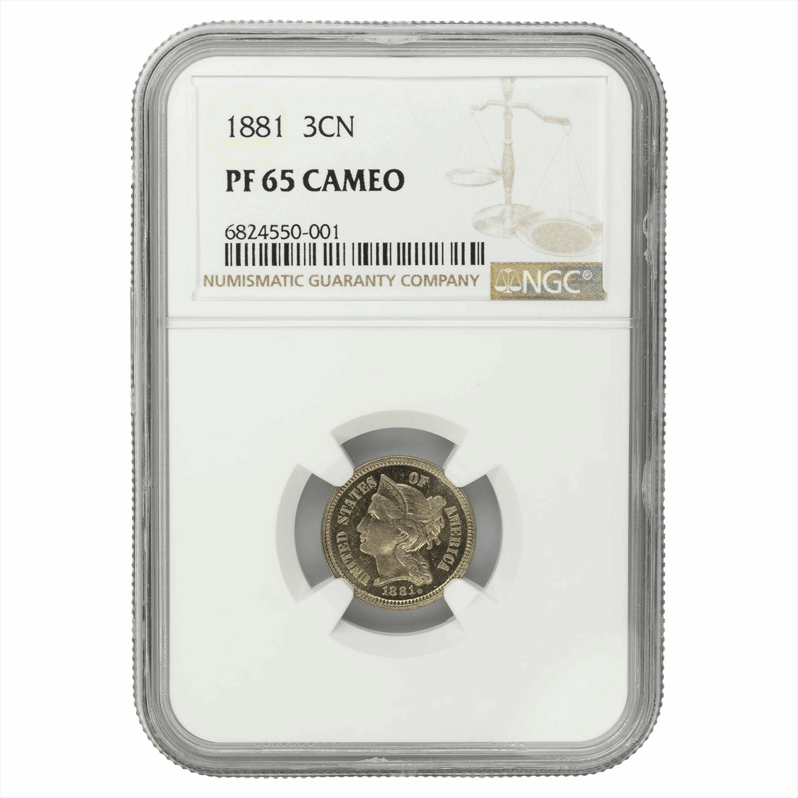 1881 3CN Nickel NGC CAMEO PF 65 