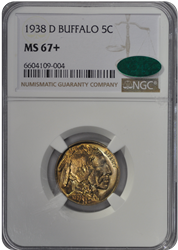 1938 D  Buffalo Nickel NGC CAC MS 67 +