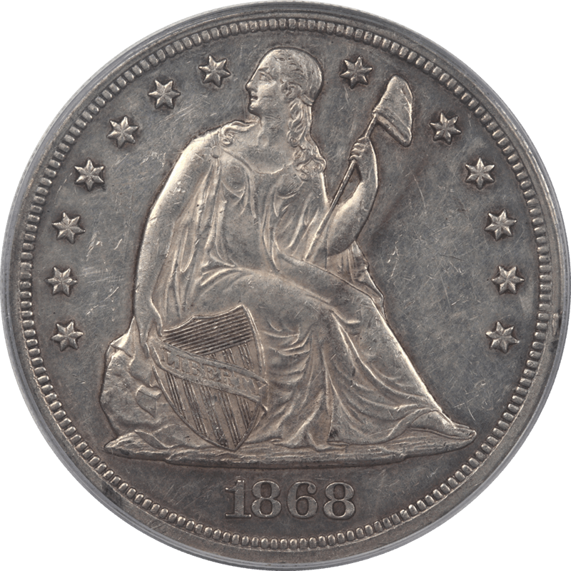 1868 Liberty Seated Dollar $1 PCGS AU55 - Original Coin, OGH