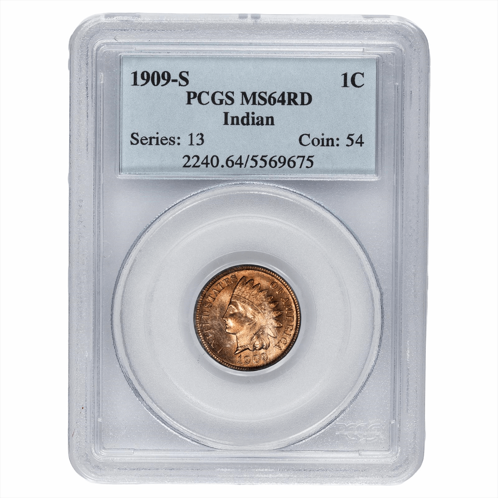 1909-S Indian Head Cent 1C PCGS MS 64 RD