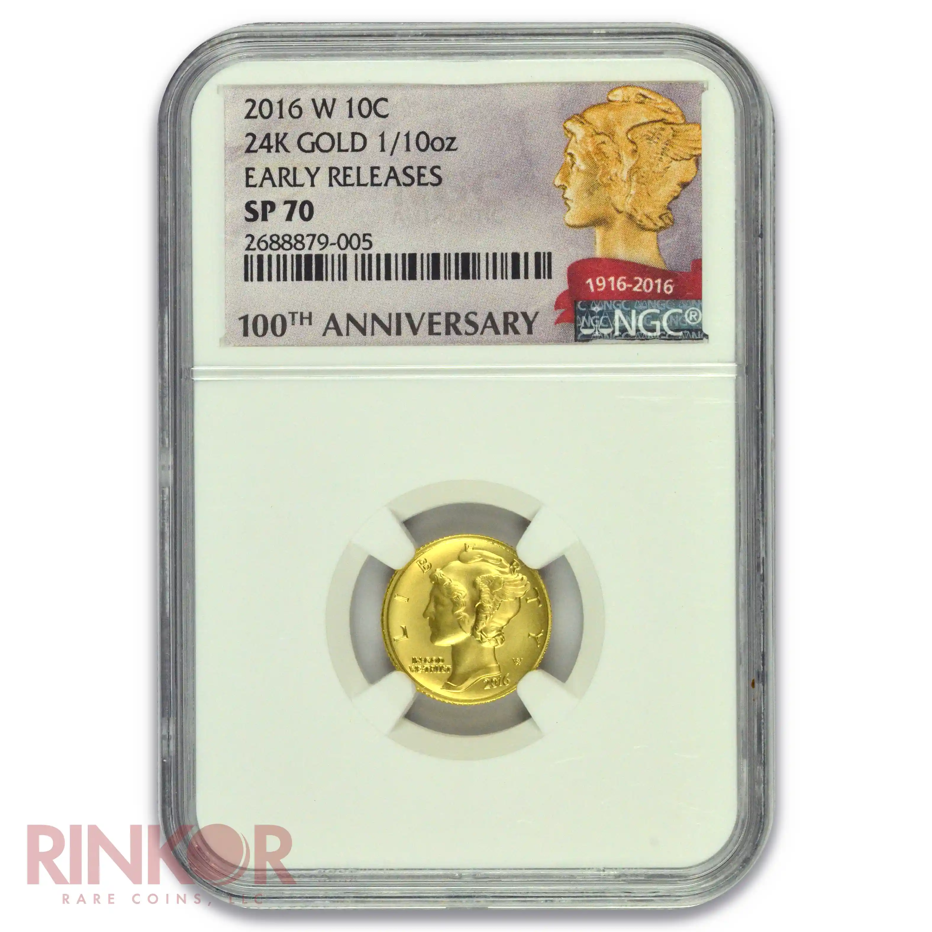 2016-W Gold 1/10thoz Mercury Dime 100th Anniversary Early Releases NGC SP 70