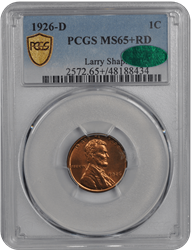 1926-D Lincoln PCGS CAC RD 65+ CAC