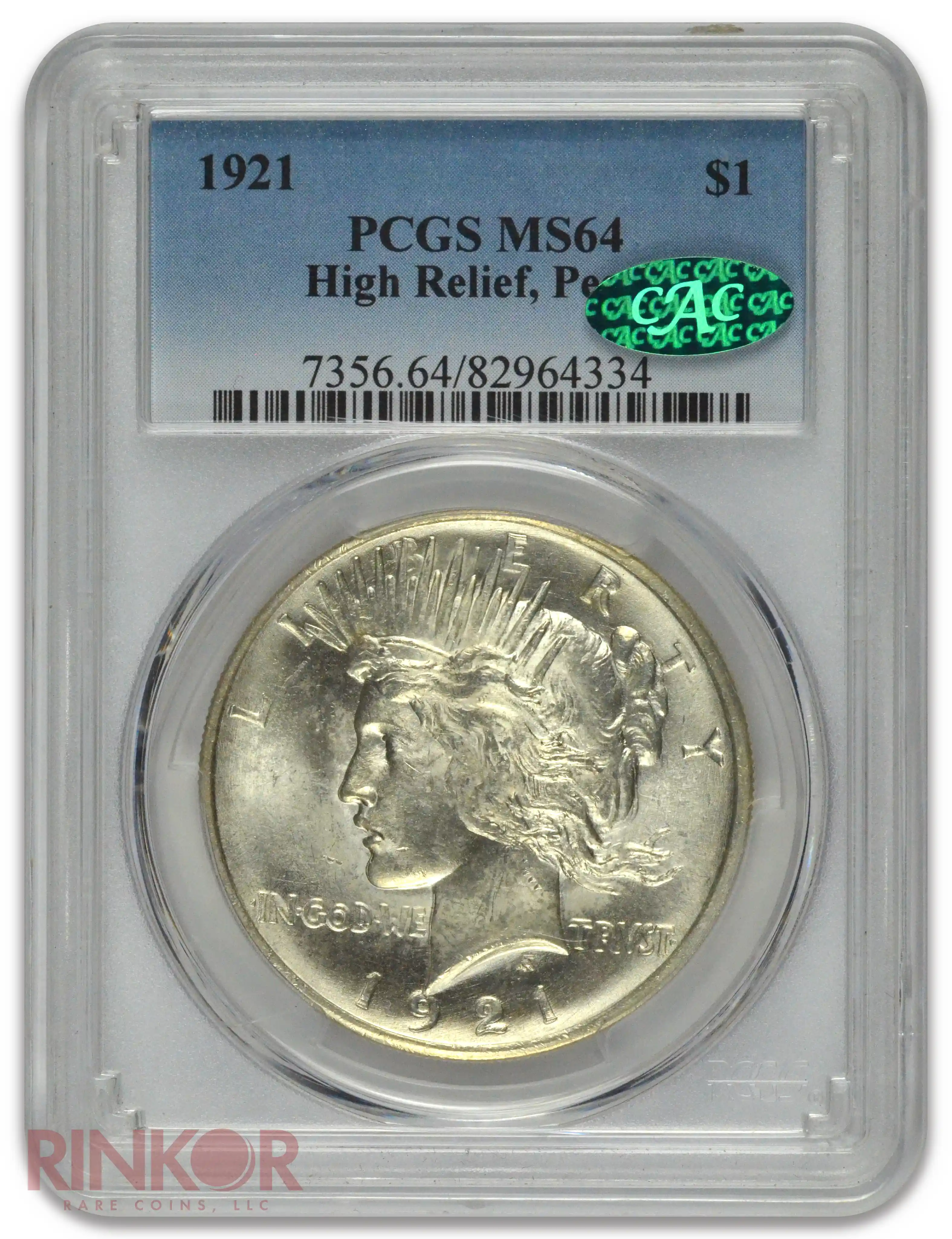1921 $1 Peace Dollar PCGS MS 64 CAC