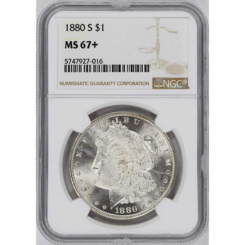 1880-S $1 Morgan Silver Dollar - NGC MS67+ - PQ+ Frosty Coin, Lustrous
