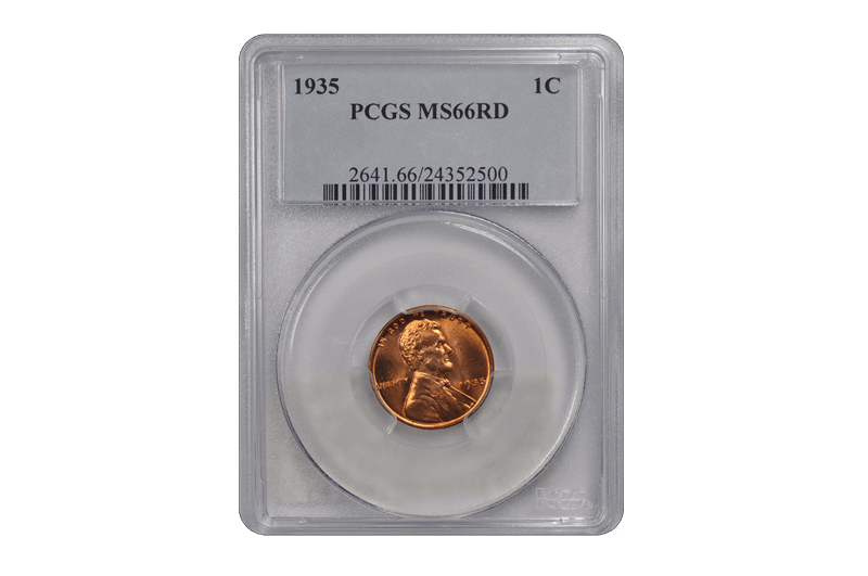 1935 1C Lincoln Cent - Type 1 Wheat Reverse PCGS RD #3688-16 MS66