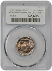 1938-D/D Buffalo PCGS CAC MS 67+