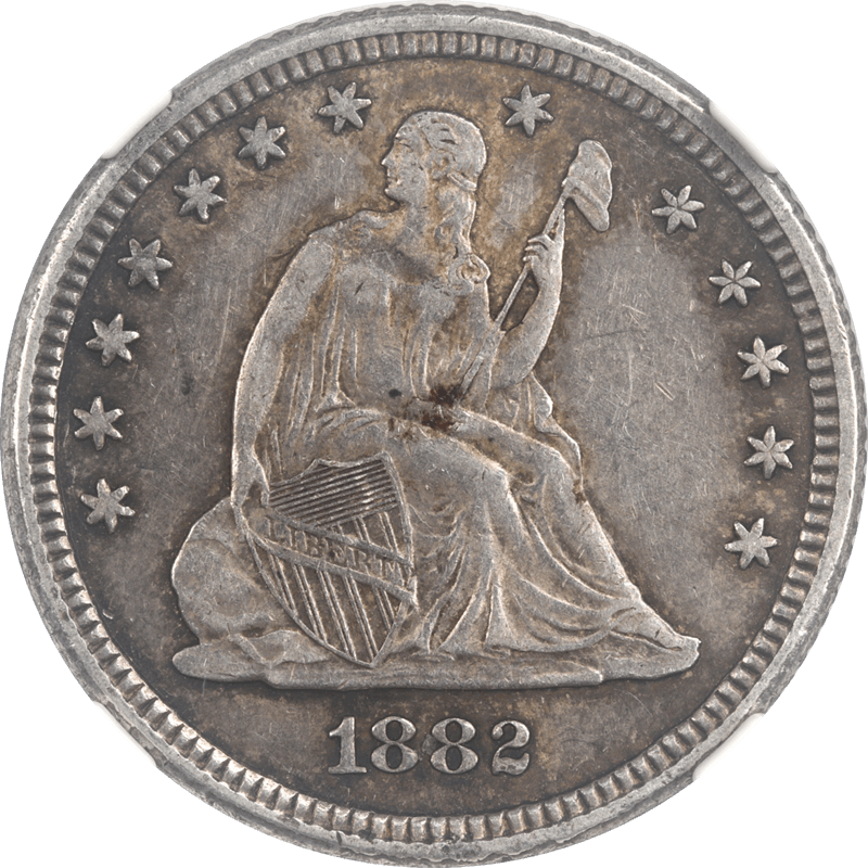 1882 Liberty Seated Quarter 25c NGC AU 55 - Nice Original Coin, Low Mintage