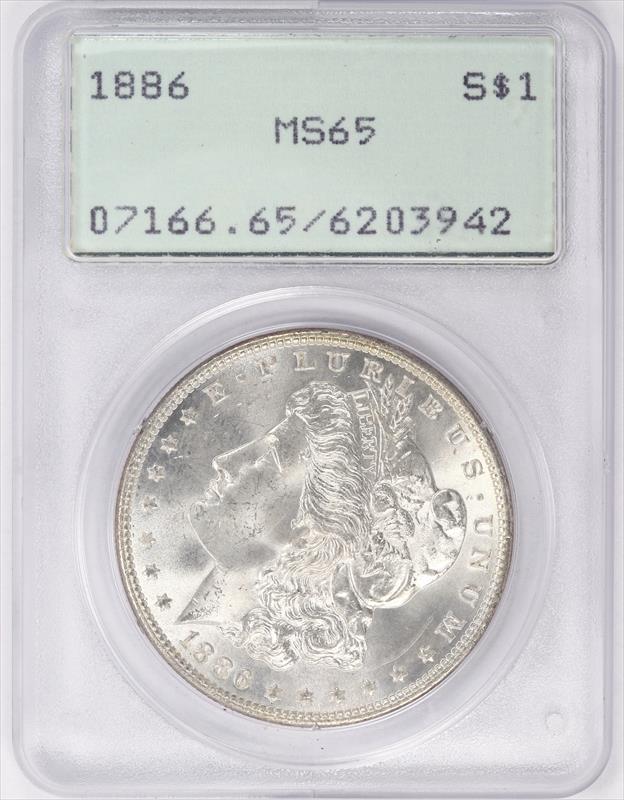 1886 Morgan Silver Dollar PCGS   MS65 Old Rattler Holder