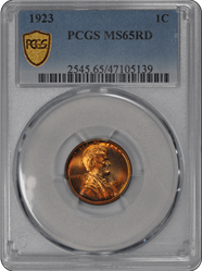 1923 1C Lincoln Cent - Type 1 Wheat Reverse PCGS RD #3688-13 MS65
