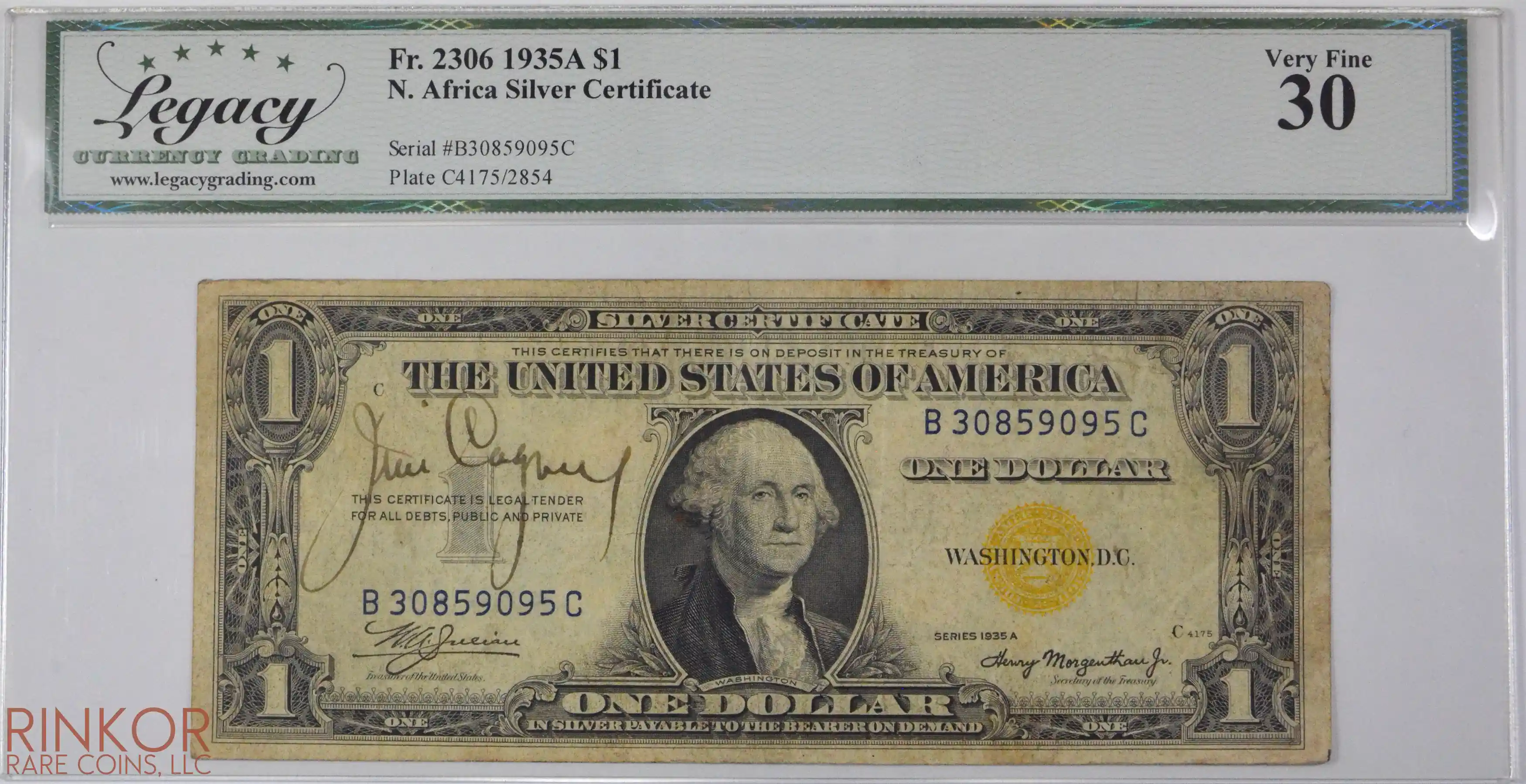 1935A $1 Fr. 2306 North Africa Silver Certificate James Cagney Auto LCG VF-30