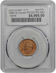 1920-S Lincoln PCGS RD 64+