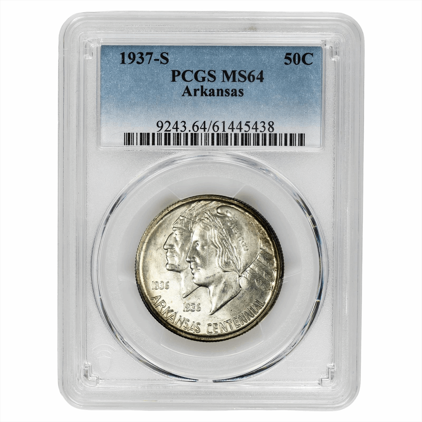 1937-S Arkansas Commemorative Half Dollar 50C PCGS MS 64 