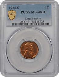 1924-S Lincoln PCGS MS RD 64