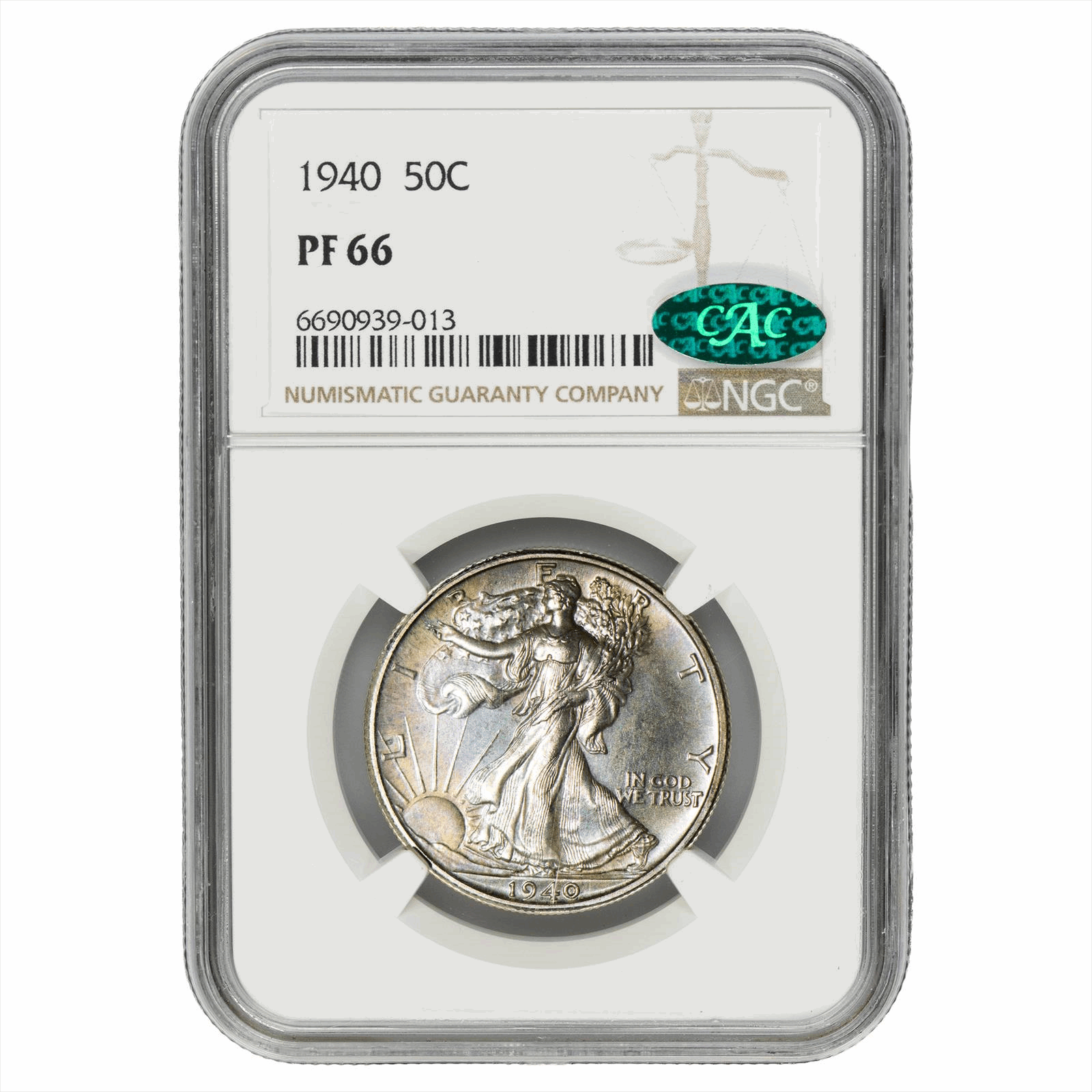 1940 Walking Liberty Half Dollar 50C NGC PF 66 CAC