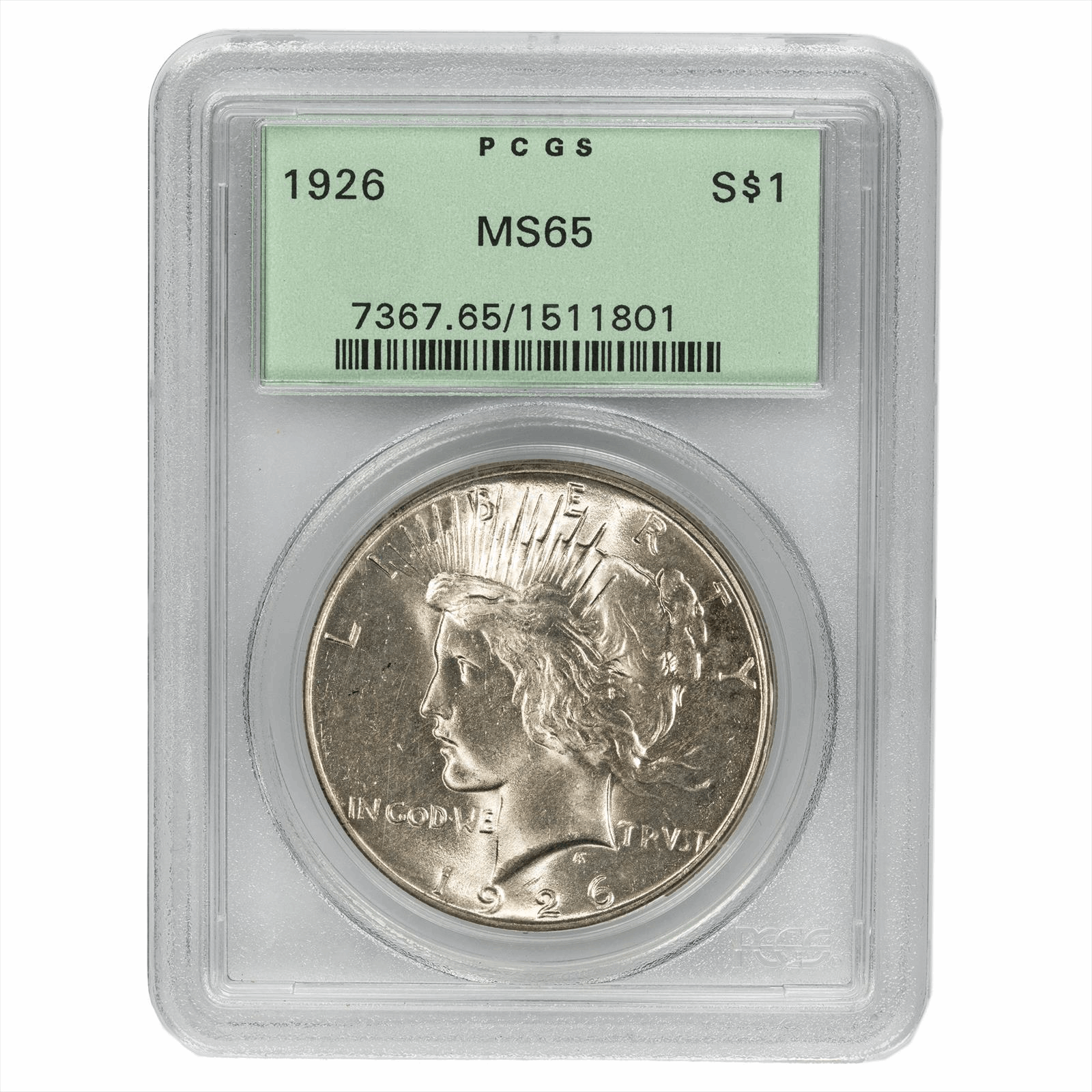 1926 Silver Peace Dollar S$1 PCGS MS 65