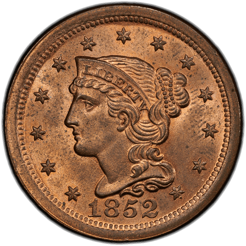 1852 1c PCGS MS 65 RB CAC
