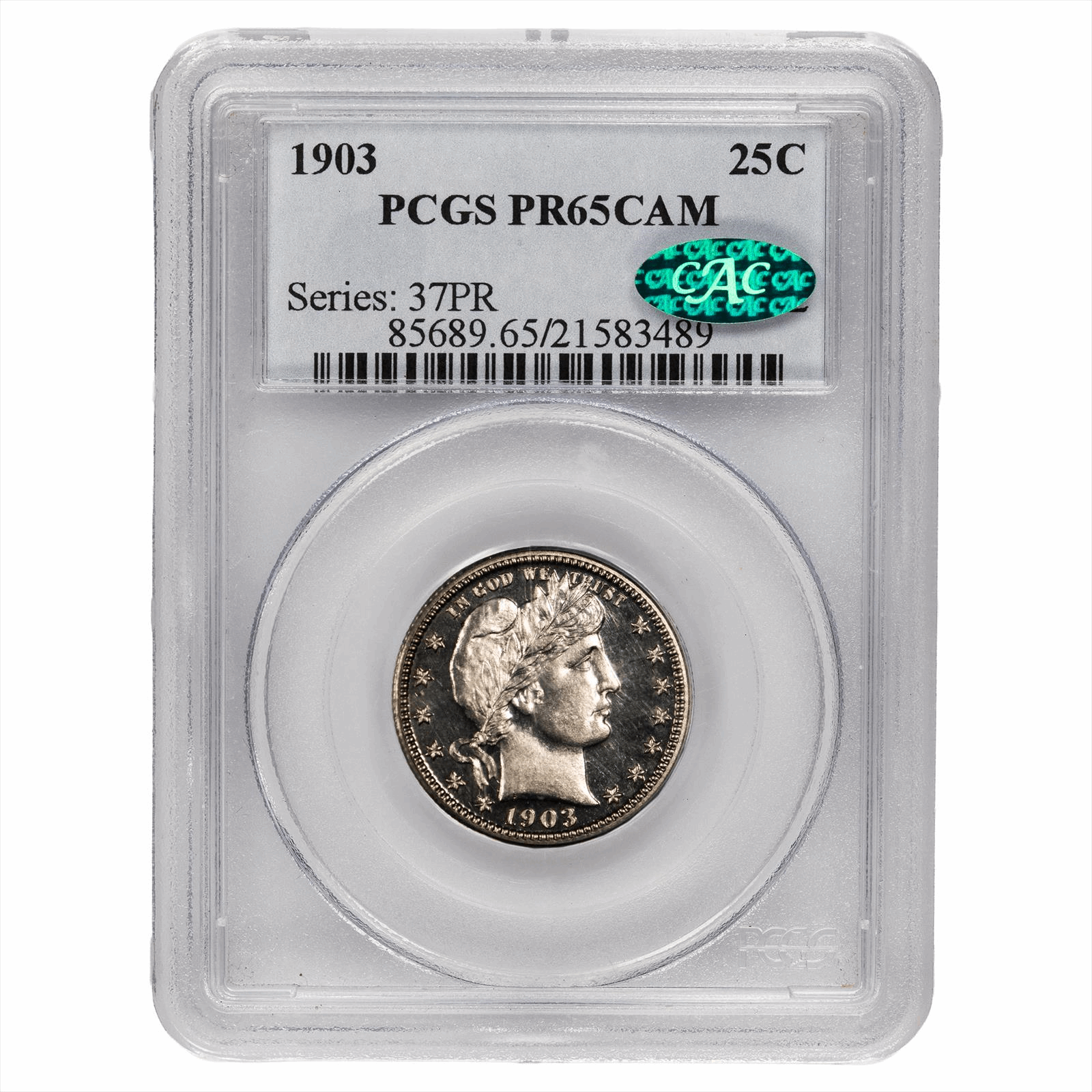 1903 Barber Quarter 25C PCGS PR 65 CAM CAC