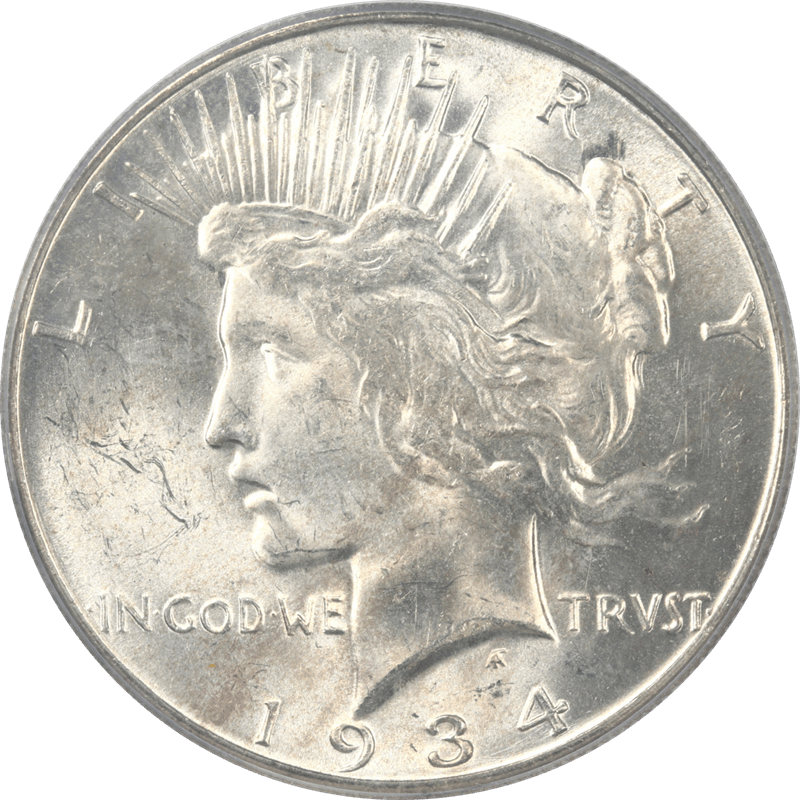 1934-S Silver PEACE Dollar $1 PCGS MS64+ CAC - Lustrous, White