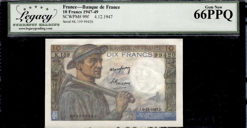 FRANCE BANQUE DE FRANCE 10 FRANCS 1947 - 49 GEM NEW 66PPQ  