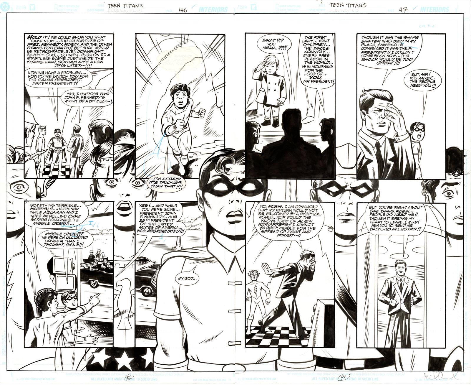 Teen Titans: The Lost Annual #1 Page 46 & 47 Artist:  Jay Stephens (Penciller) ,  Michael Allred (Inker) Media Type: Pen and Ink Art Type: Double Page Splash 