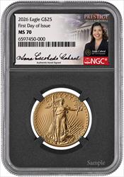 2026 $25 1/2oz. American Gold Eagle, 40th Anniversary, FDI, MS70, NGC, Anna Cabral 